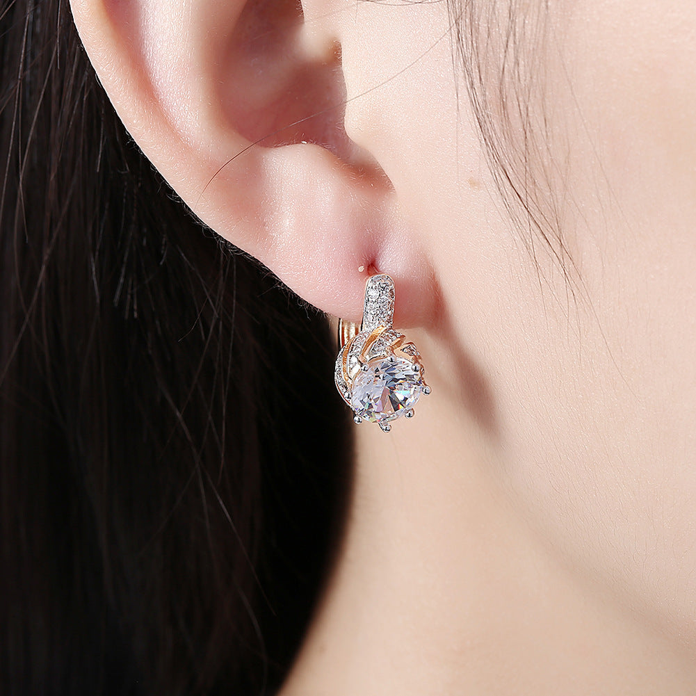 Zircon Earrings Female Stylish Round Diamond