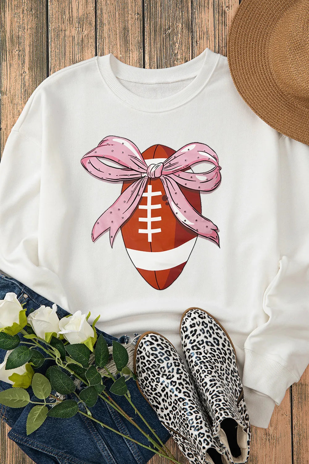 Women's Football Round Neck Long Sleeve Knit Sweatshirt
