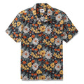 Men's camp collar shirt with an autumn-inspired floral print in yellow, beige, and green.