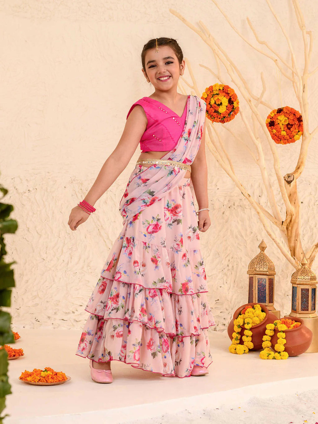 Elegant light pink georgette lehenga choli with matching dupatta