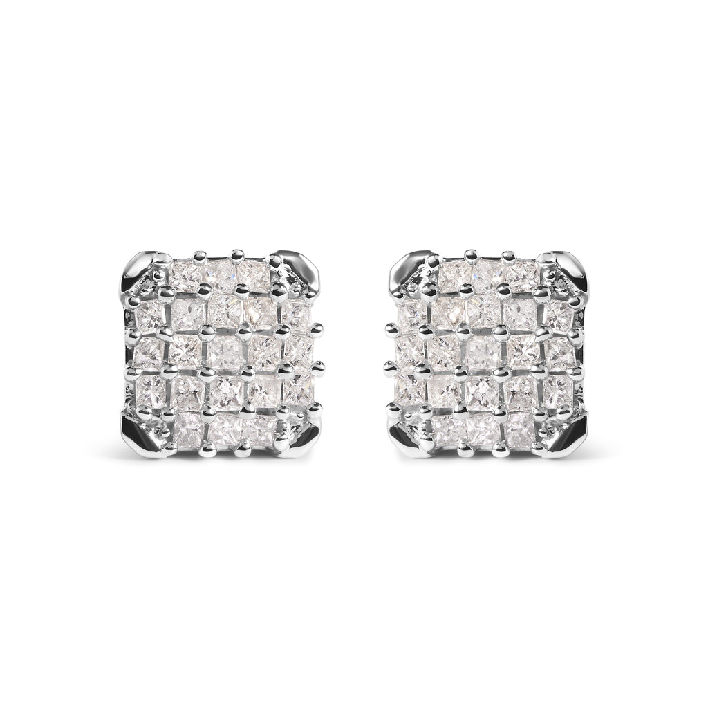 10K White Gold 3/4 Cttw Princess Diamond Composite Open Frame Stud Earrings (I-J Color, I1-I2 Clarity)