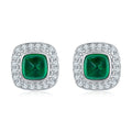 S925 Silver 1.4g Lab-Created Emerald Stud Earrings, 0.79ct 4mm Halo, 1 Pair