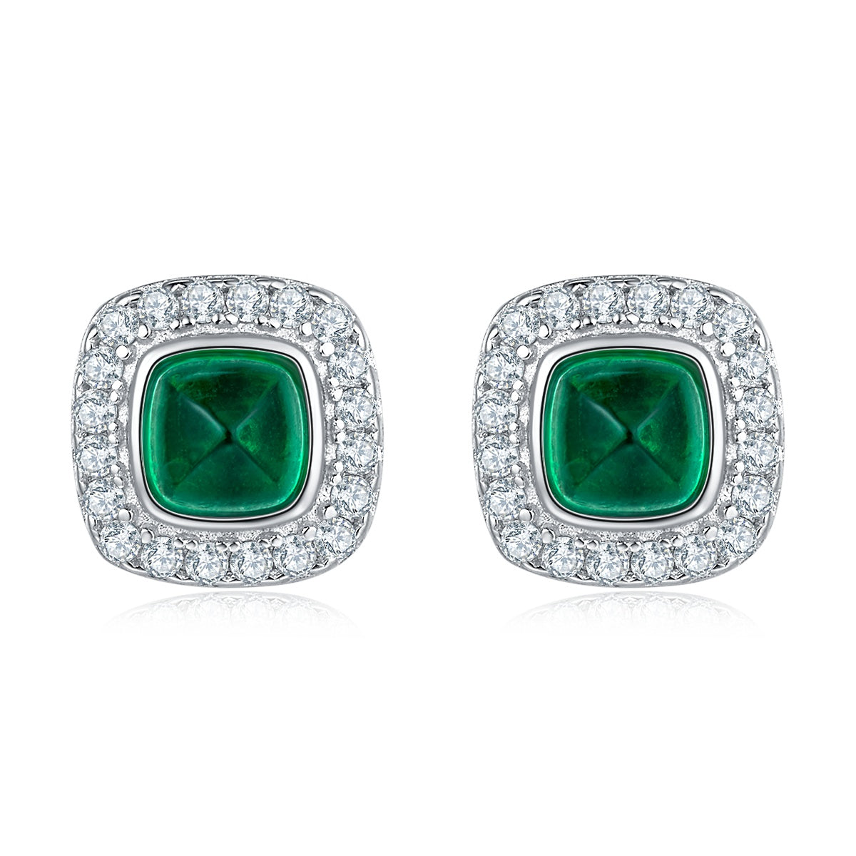 S925 Silver 1.4g Lab-Created Emerald Stud Earrings, 0.79ct 4mm Halo, 1 Pair