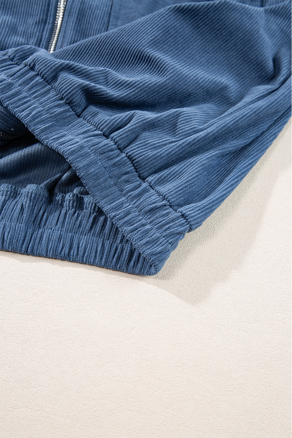 Women's Cream Corduroy Zip-Up Hooded Jacket with Pockets