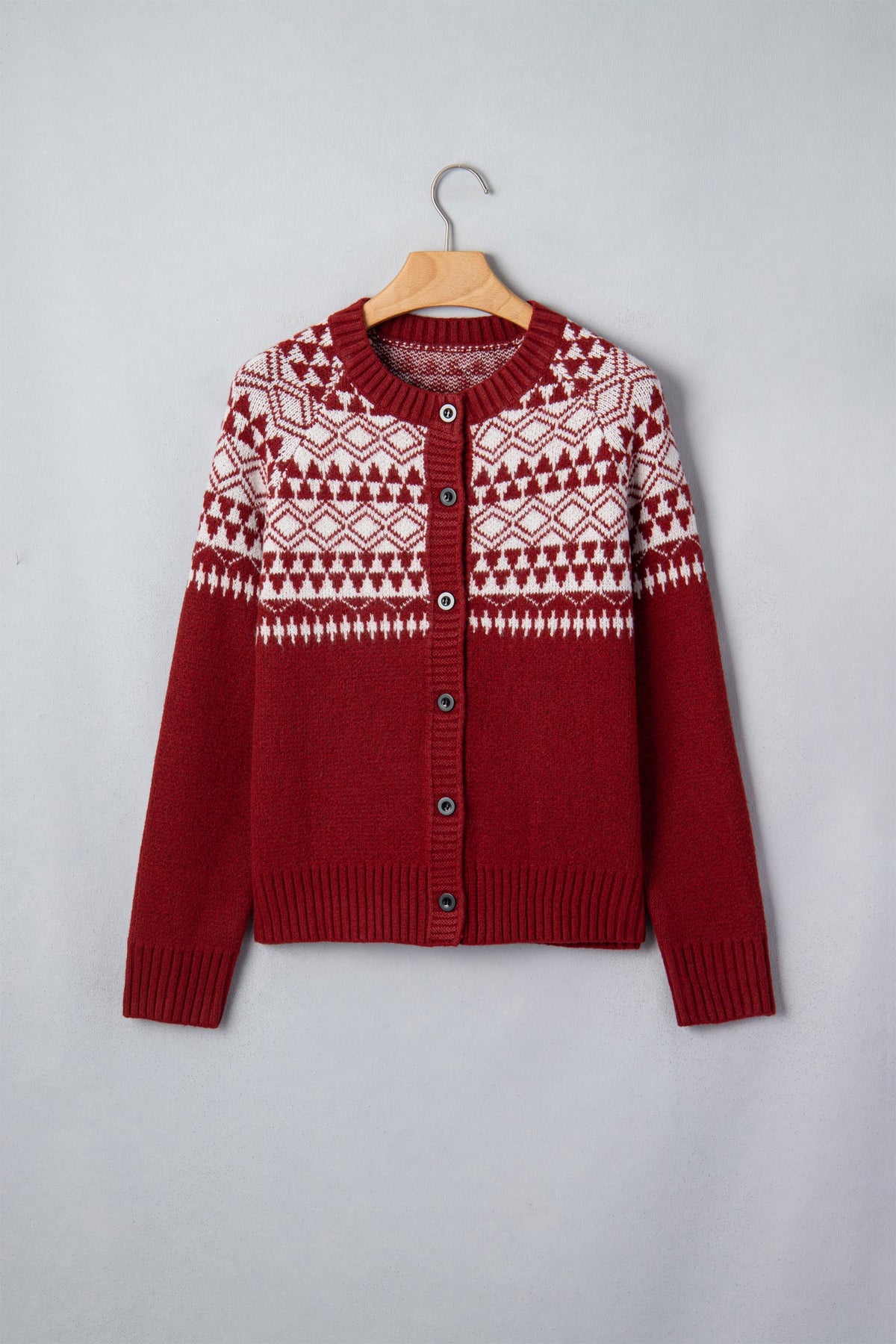 Geometric Fair Isle Button Front Knit Cardigan