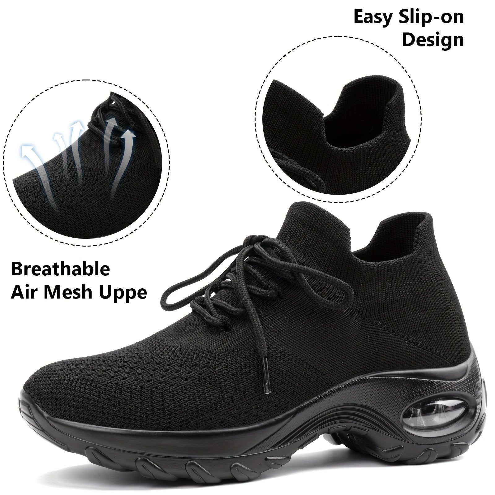 Women Lightweight Cushioned Arch Support Breathable Black Sneakers - Image 10