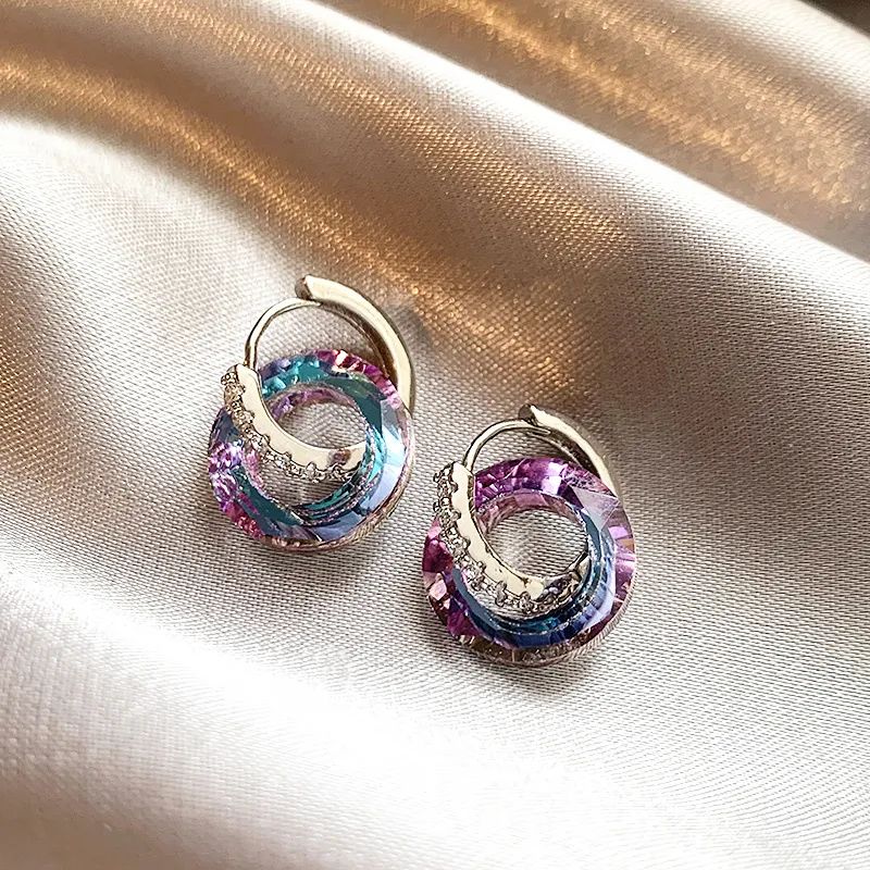 Shimmer Crystal Circle Earrings Elegant Premium Geometric Hoops