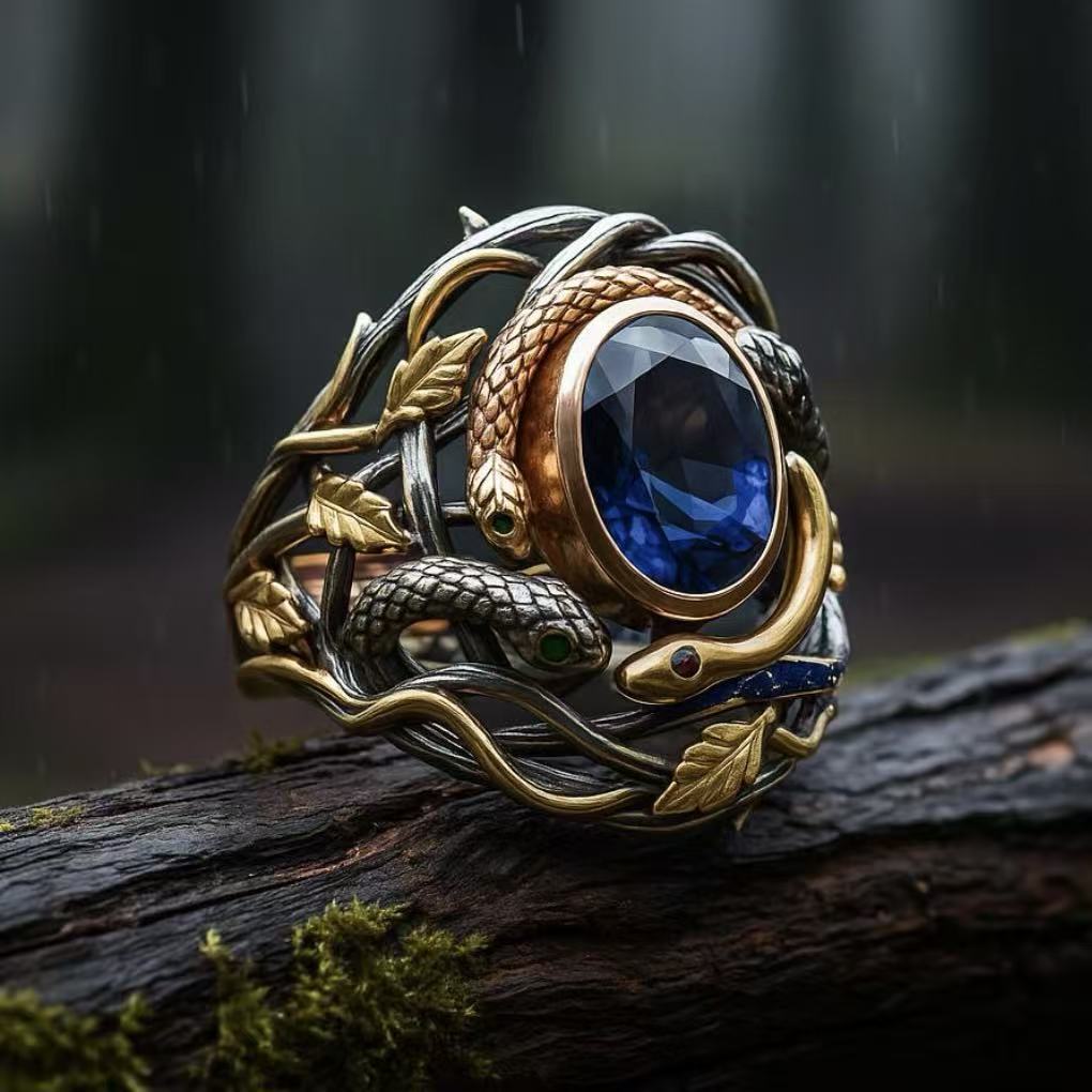Sanjie 2026 New Eco-Friendly Alloy Ring, Ins Creative Multi-Snake Winding Exaggerated Ethnic Retro Jewelry For Women