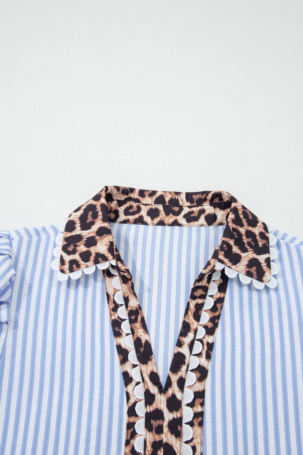 Leopard Patchwork Collar V-Neck Blouse