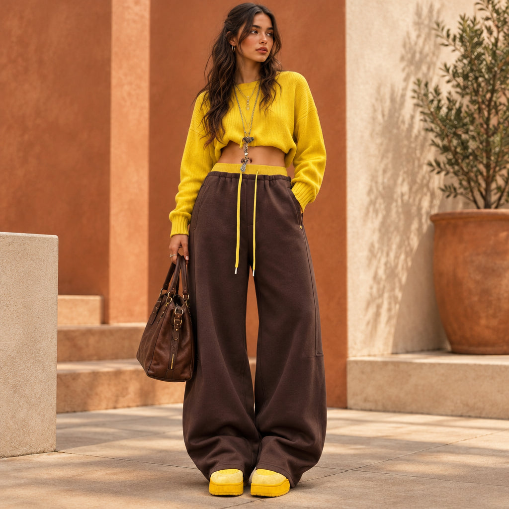 Women's High-Waisted Fleece-Lined Wide-Leg Pants