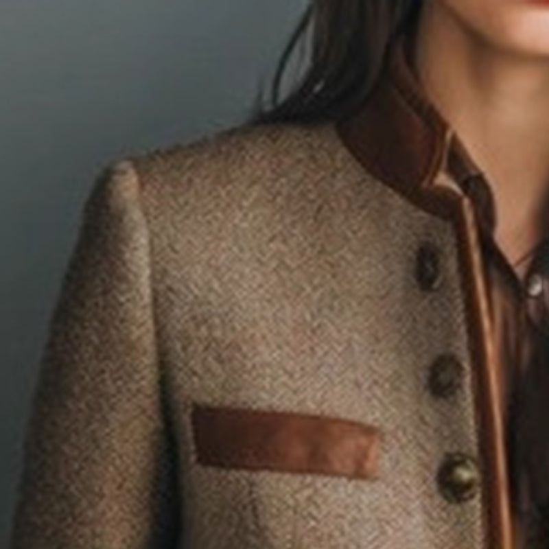 Women's Retro Elegant Herringbone Stand Collar Jacket