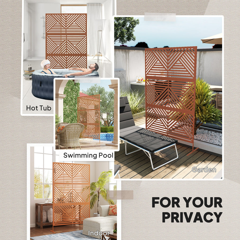 Metal Privacy Fence Screen, Outdoor Decorative Trellis with Stand, 3-Panel