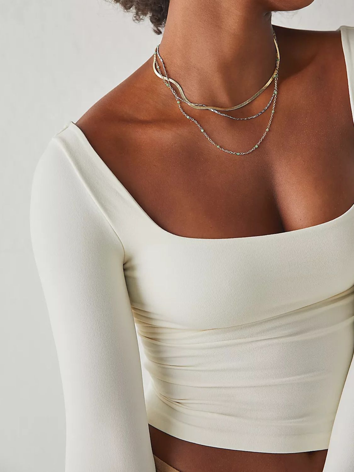 Square Neck Long Sleeve T-Shirt | Grey Fitted Knit Top