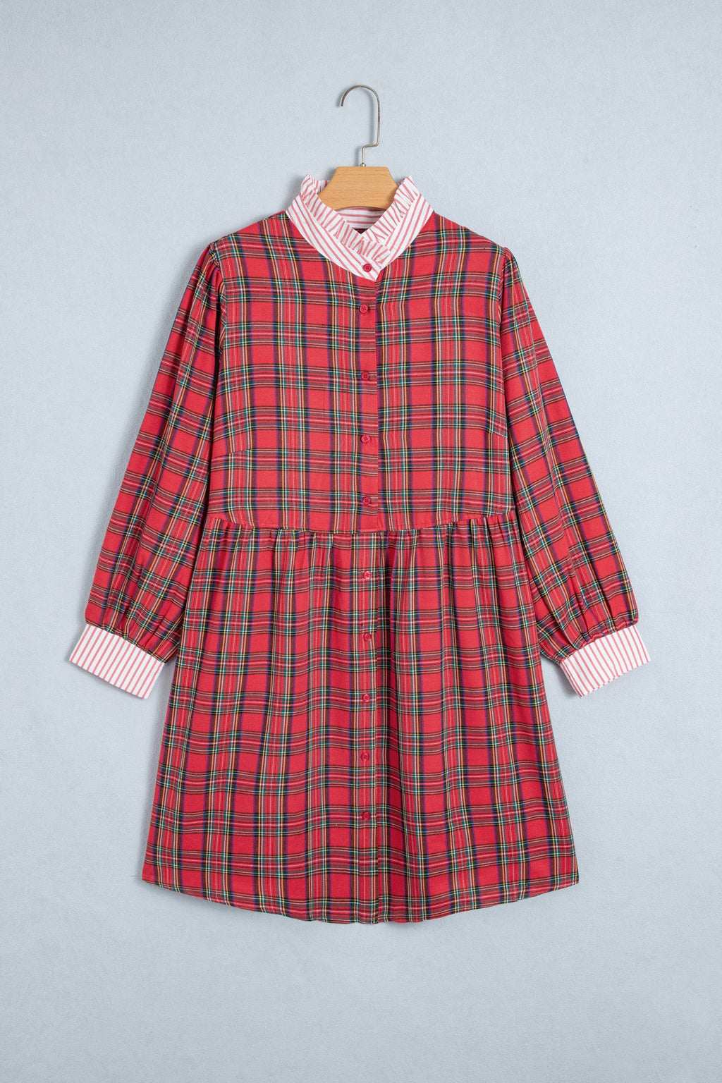 Plus Size Plaid Long Sleeve Buttoned Mini Dress