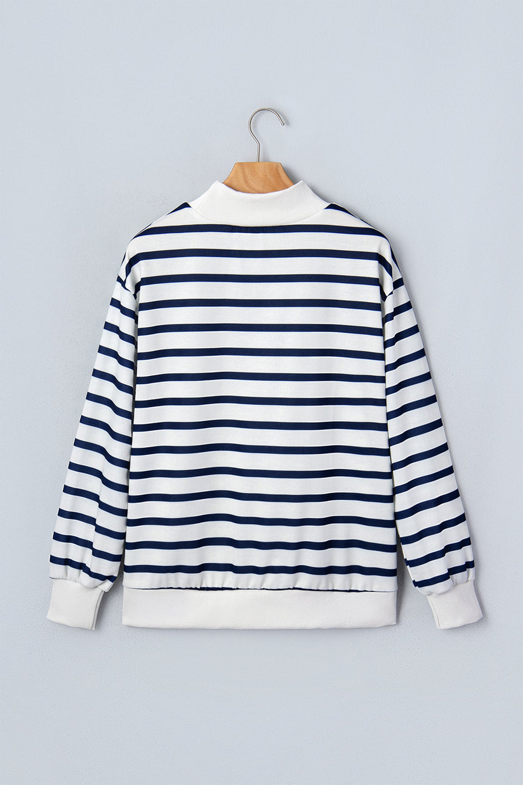 Stripe Ribbed Trim Stand Neck Long Sleeve Sweatshirt