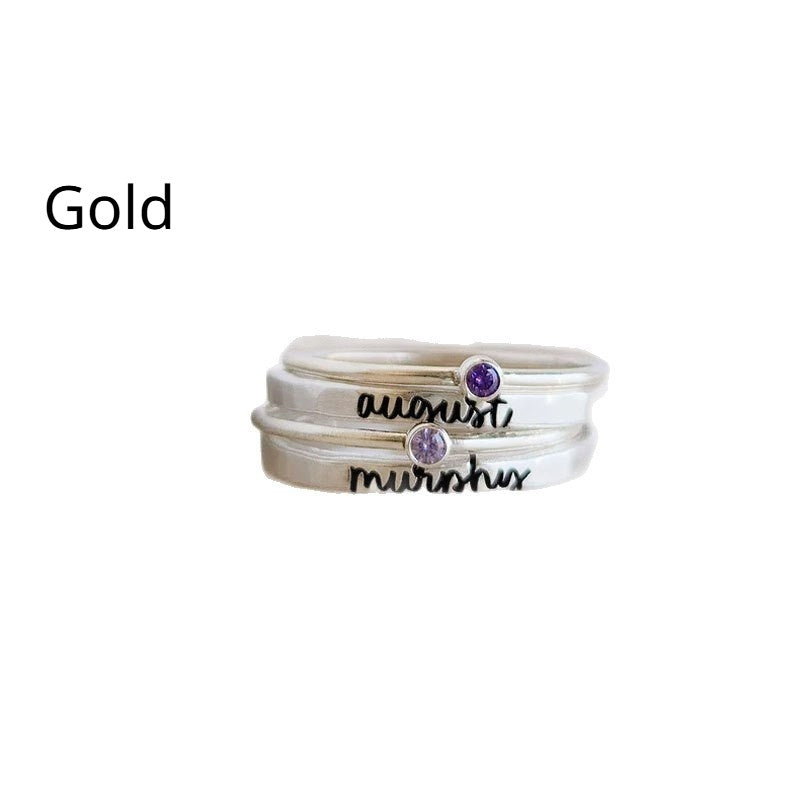Birthstone-engraved Four-Piece Stacked Ring Set