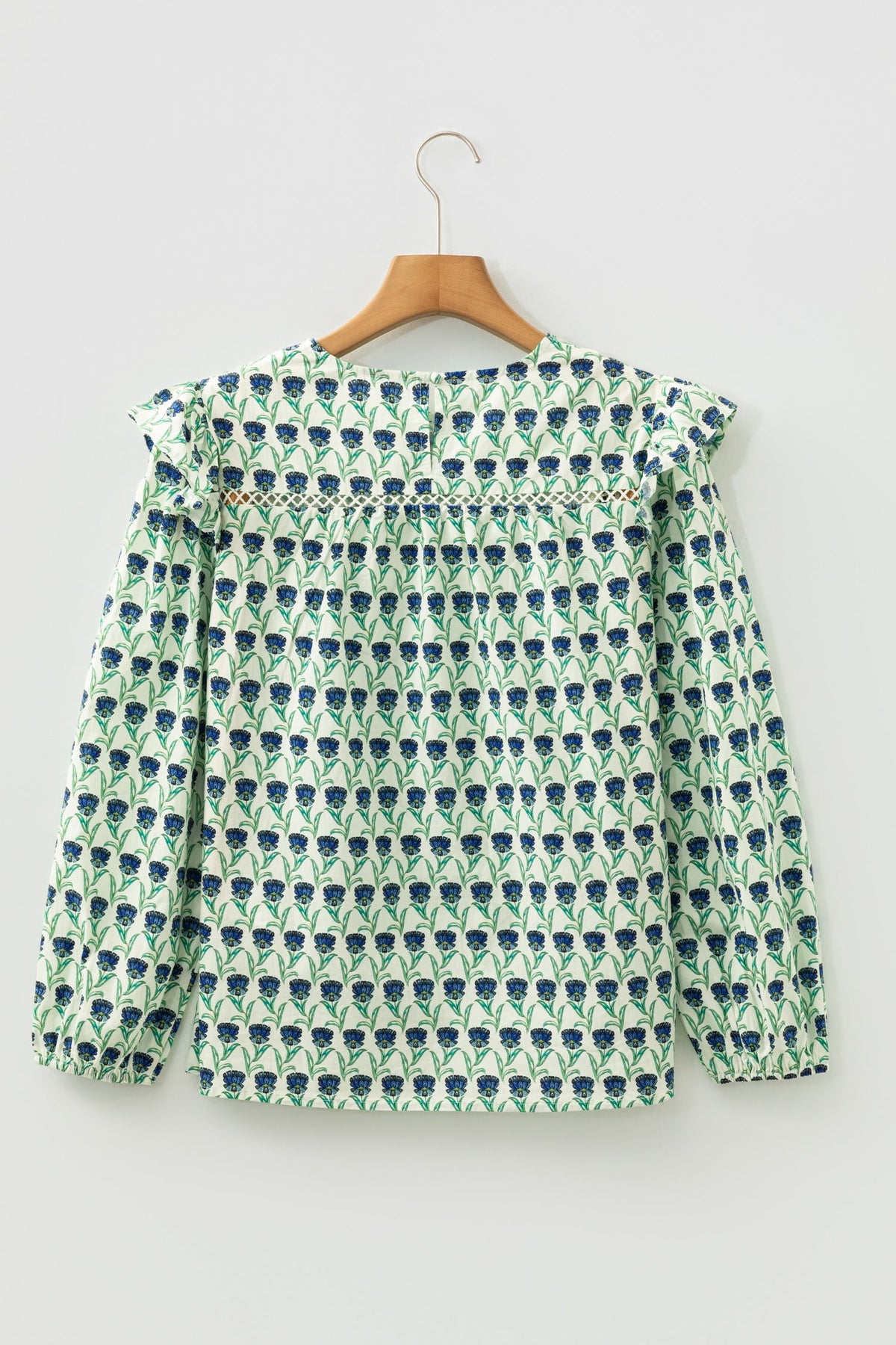 Floral Lace Trim Ruffle Long Sleeve Blouse