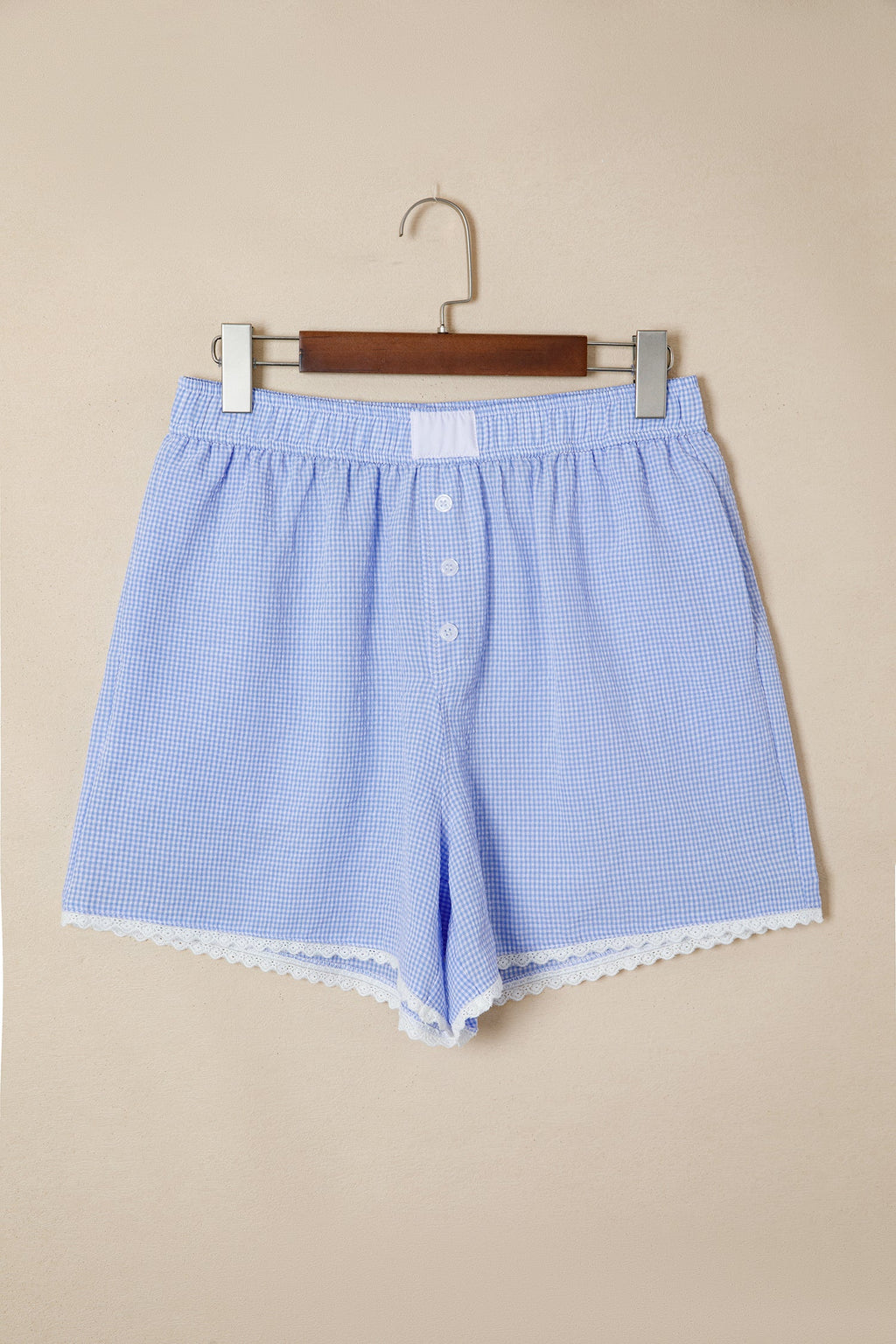 Gingham Plaid Lace Trim Button Boxer Shorts