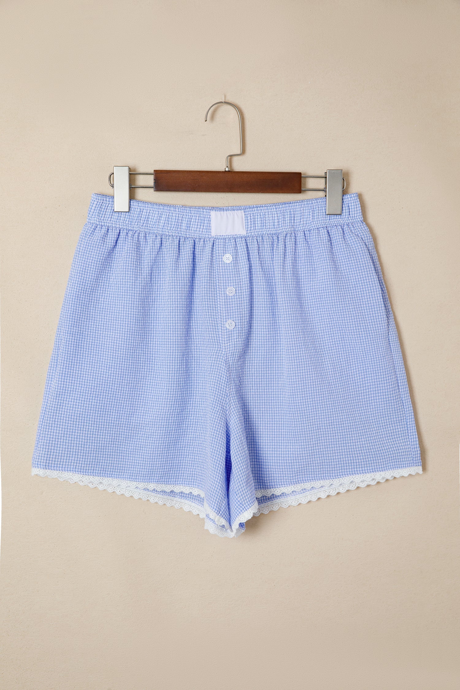 Gingham Plaid Lace Trim Button Boxer Shorts