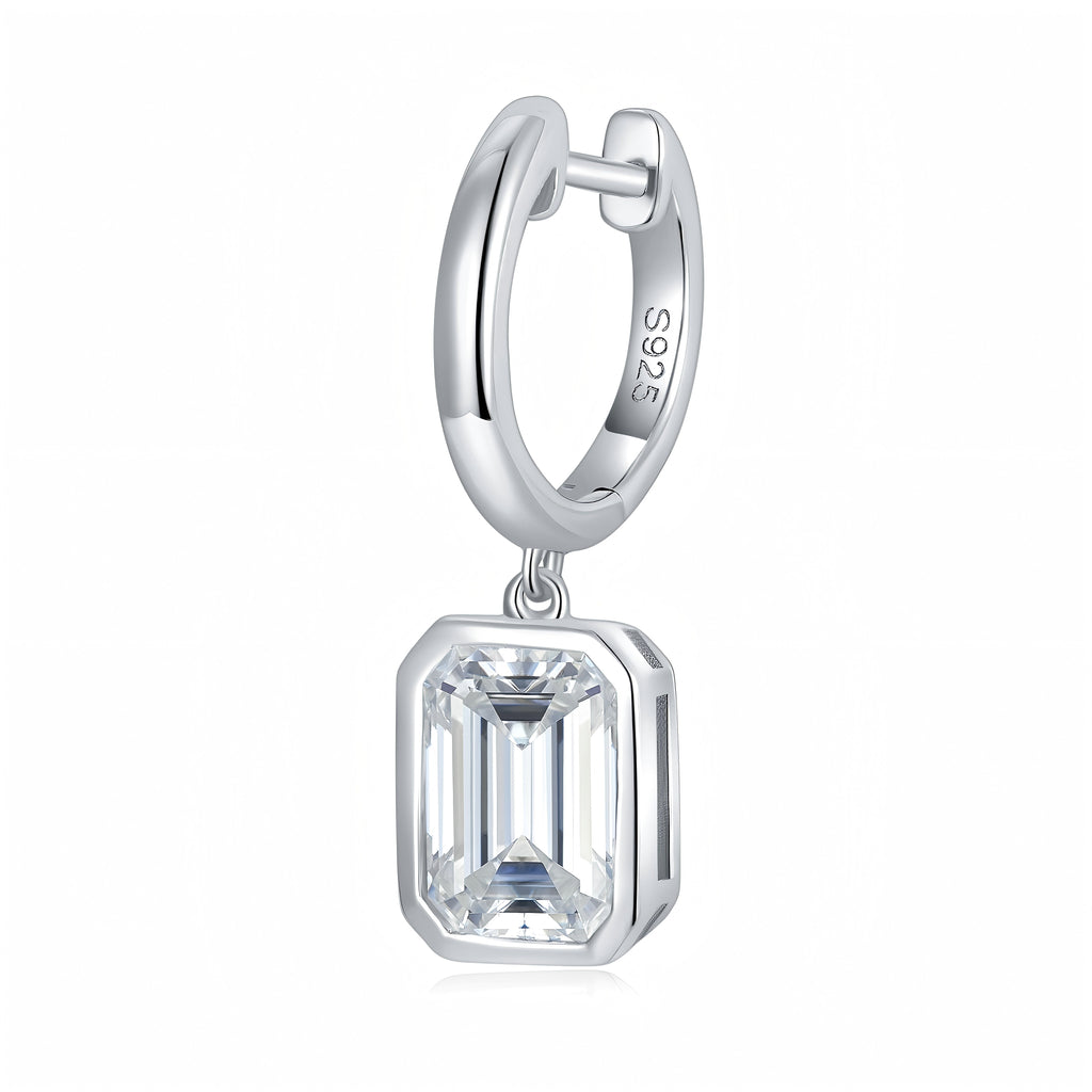 S925 Sterling Silver 6x8mm Emerald Cut Moissanite Huggie Hoop Earrings
