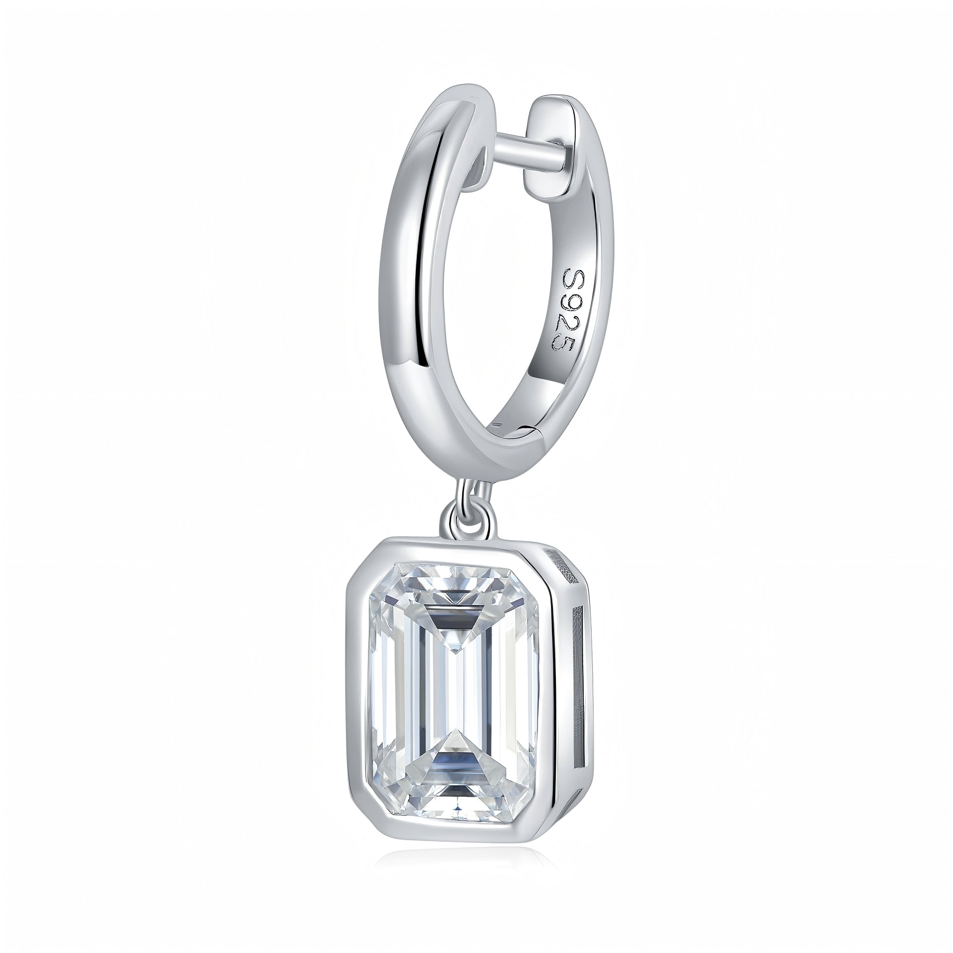 S925 Sterling Silver 6x8mm Emerald Cut Moissanite Huggie Hoop Earrings
