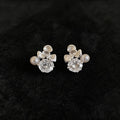 Women Flower Cubic Zirconia Pearl Stud Earrings,Fresh Sweet Light Luxury Delicate Dangle Earrings,Niche Design Fashion Daily Occasion Jewelry