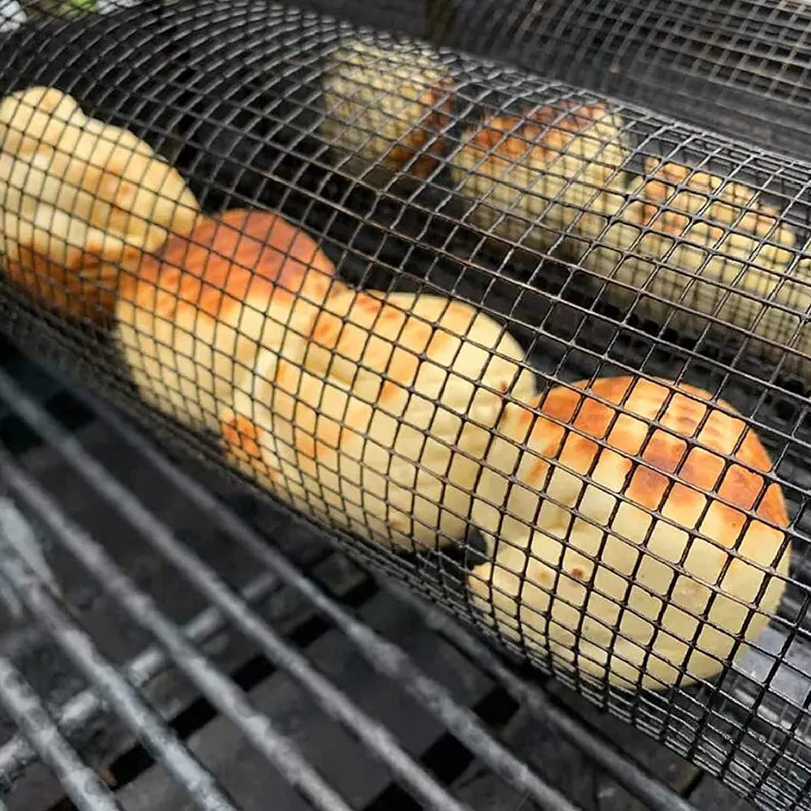 Rolling Grilling Basket Stainless Steel BBQ Cylinder for Veggies