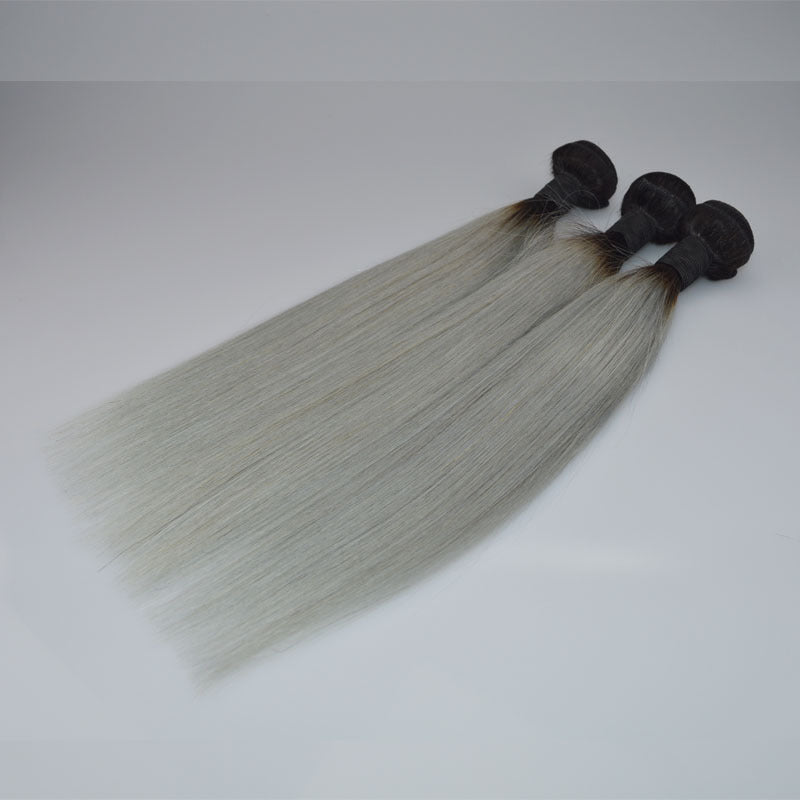 Straight Brazilian Human Hair Wig in Silver Grey