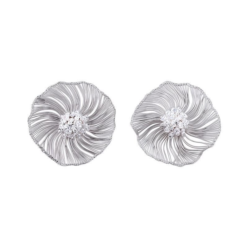 Women Woven Flower Round Stud Earrings,Artistic Atmosphere Light Luxury Elegant Versatile Fashion Dangle Earrings For Daily Occasion