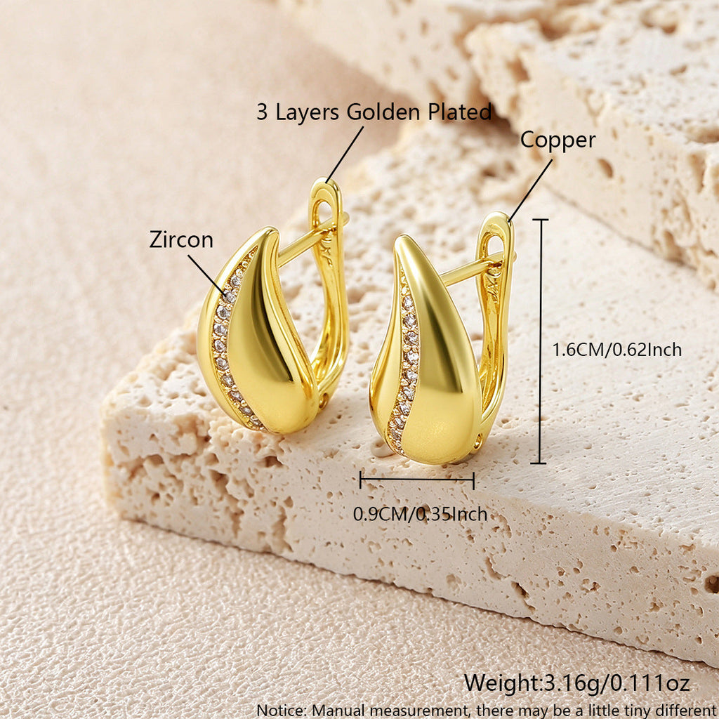 New Fashion Minimalist French Drop Earrings For Women Real Gold Plated Copper Light Luxury Niche Elegant Ear Jewelry Factory Wholesale