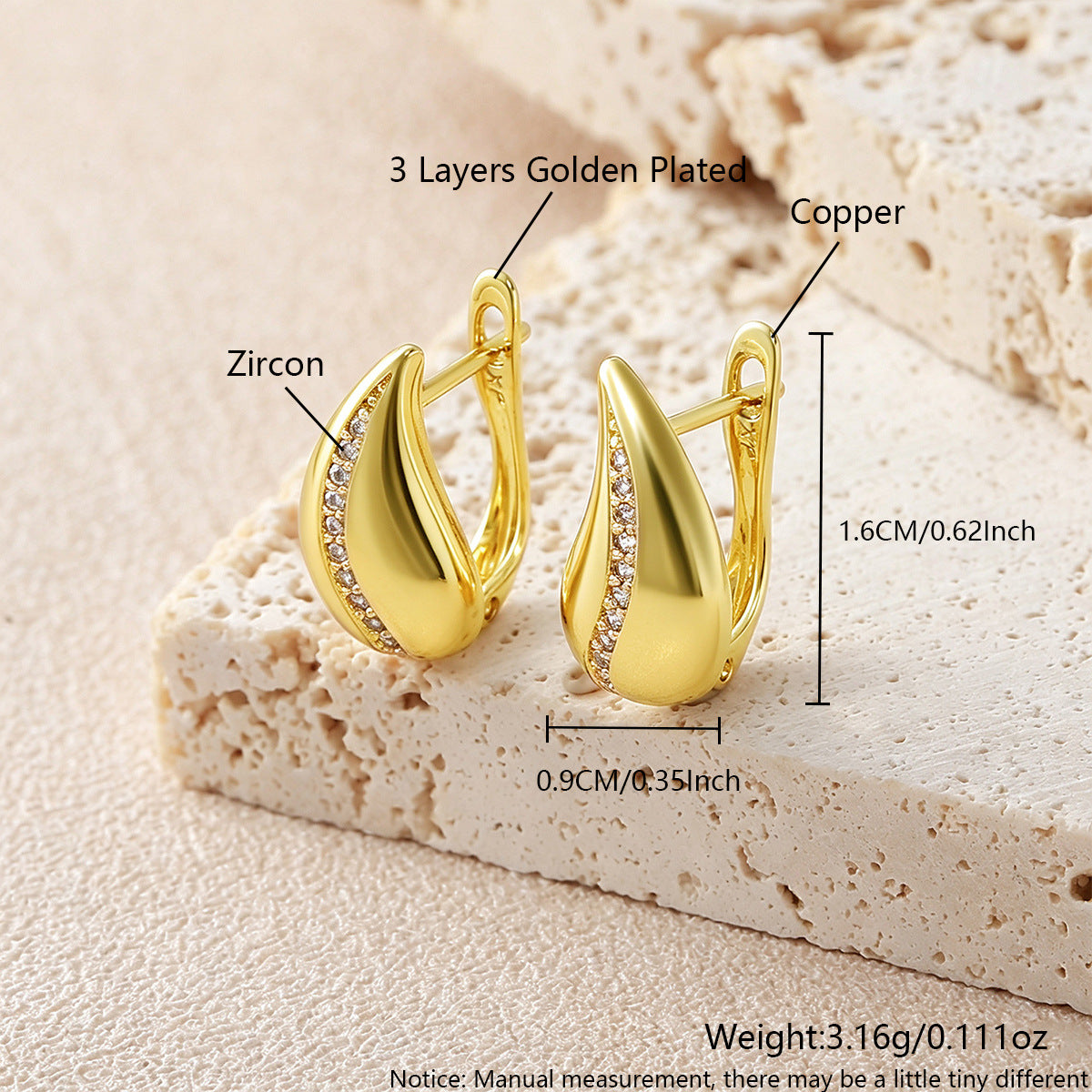 New Fashion Minimalist French Drop Earrings For Women Real Gold Plated Copper Light Luxury Niche Elegant Ear Jewelry Factory Wholesale