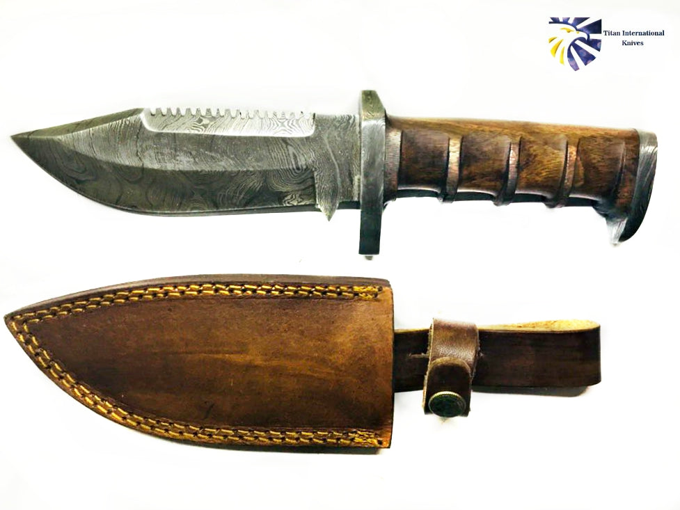 12.5 Inch Damascus Steel Fixed Blade Knife with Burl Walnut Handle