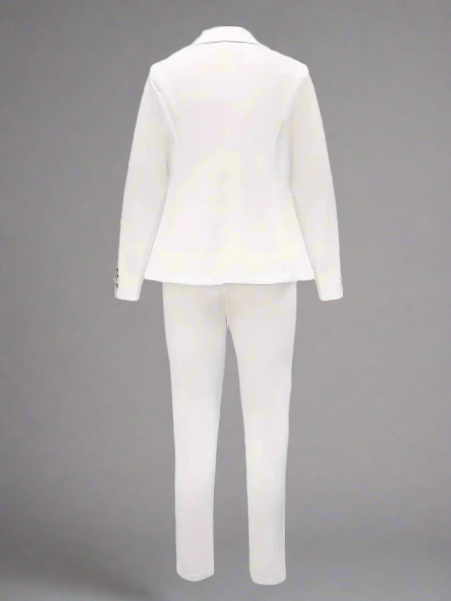Women’s Professional Double Breasted White Suit Set Gold Buttons - Image 2