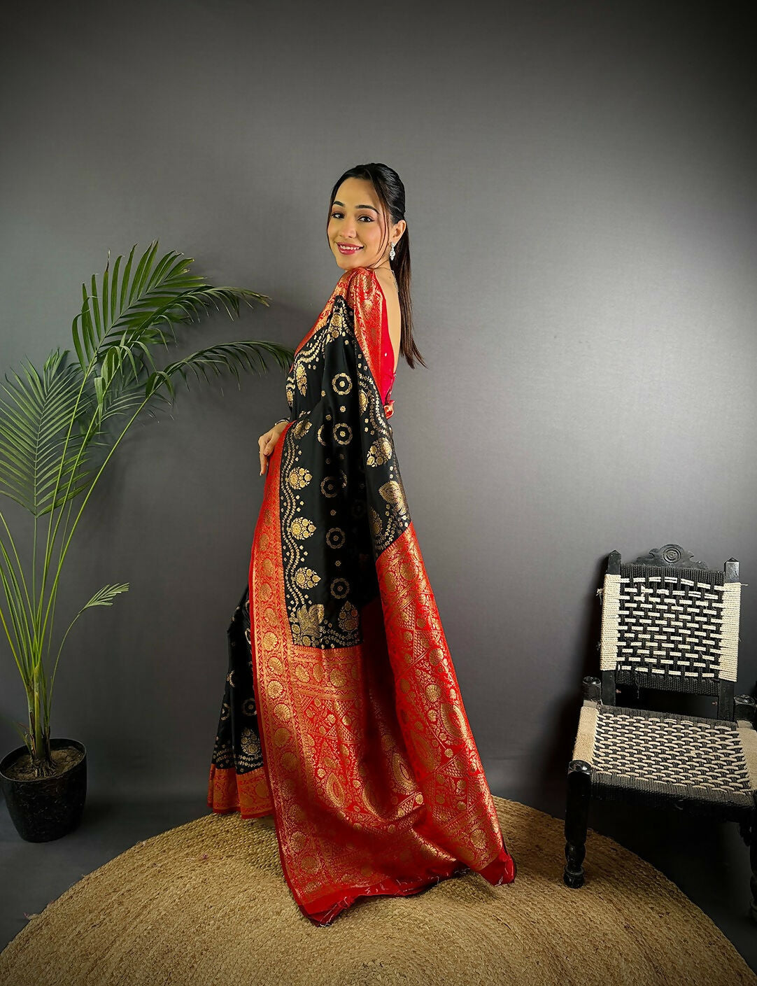 Red Banarasi Silk Saree with Classic Butti Embroidery