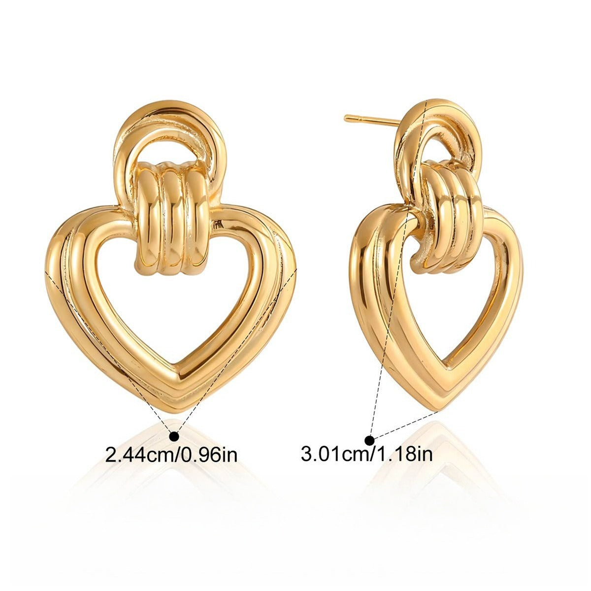 18K Gold Heart-Shaped Stud Earrings - Minimalist Titanium Steel