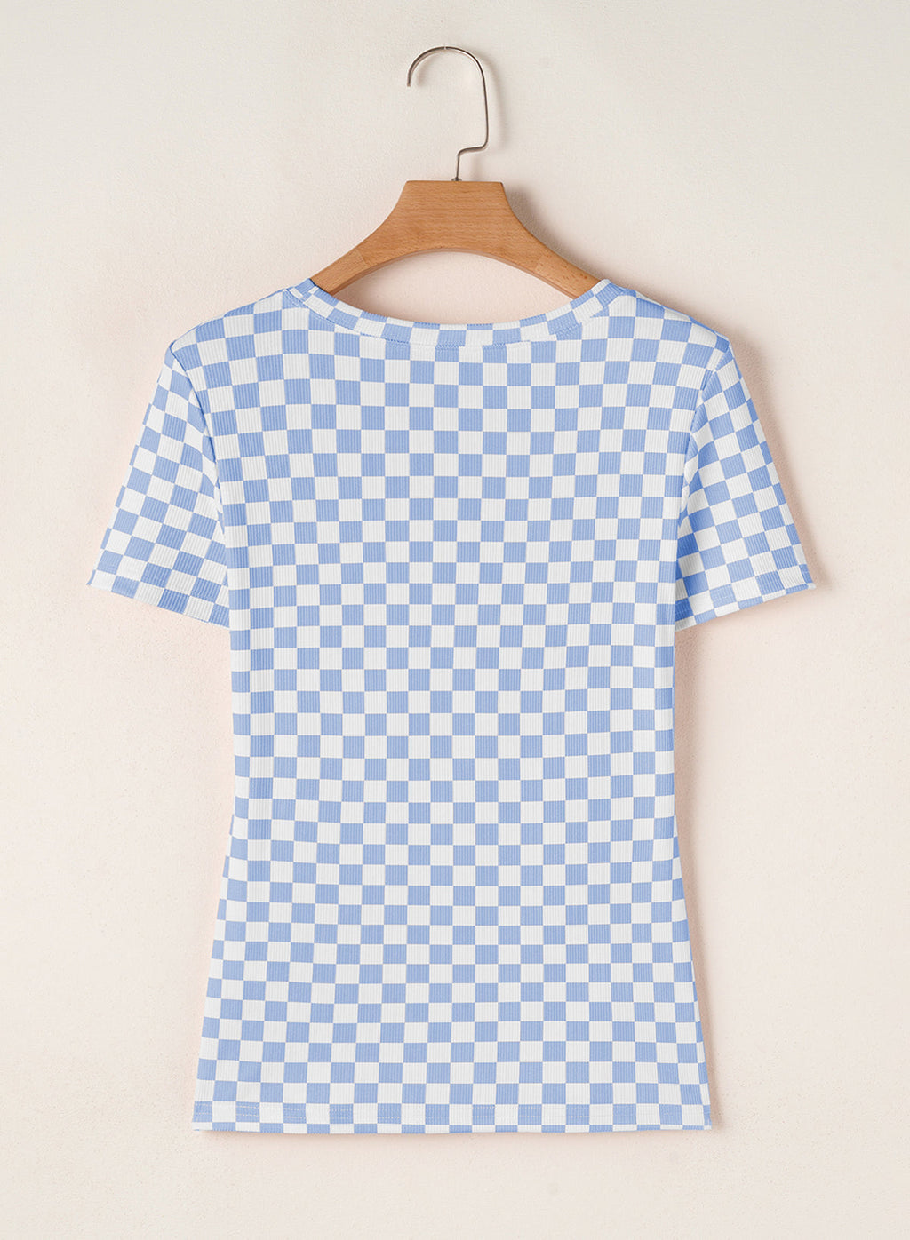 Checkered Ribbed Slim Fit Crew Neck T-Shirt