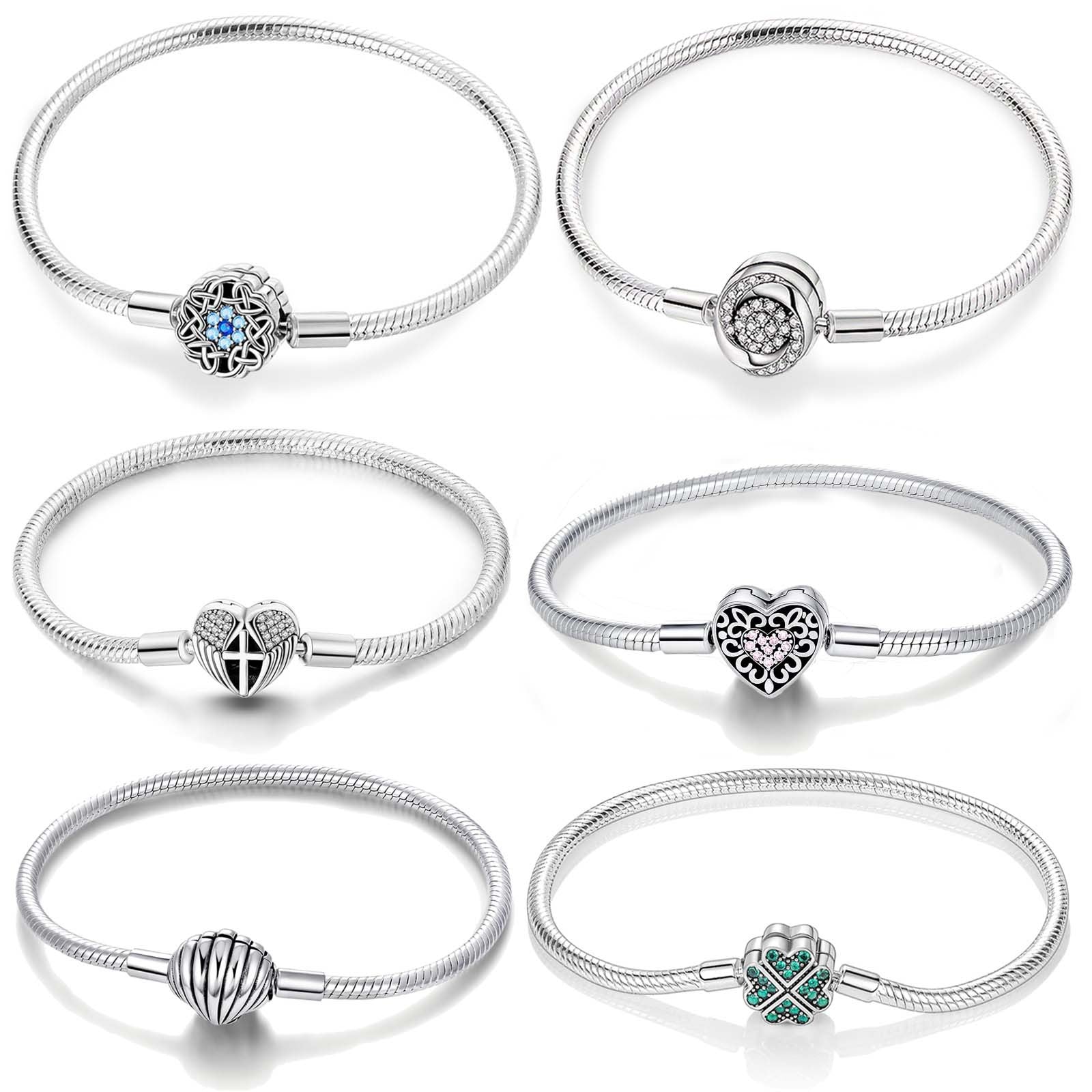Woven Heart Bracelet with Clover Zircon, Silver-Plated Minimalist