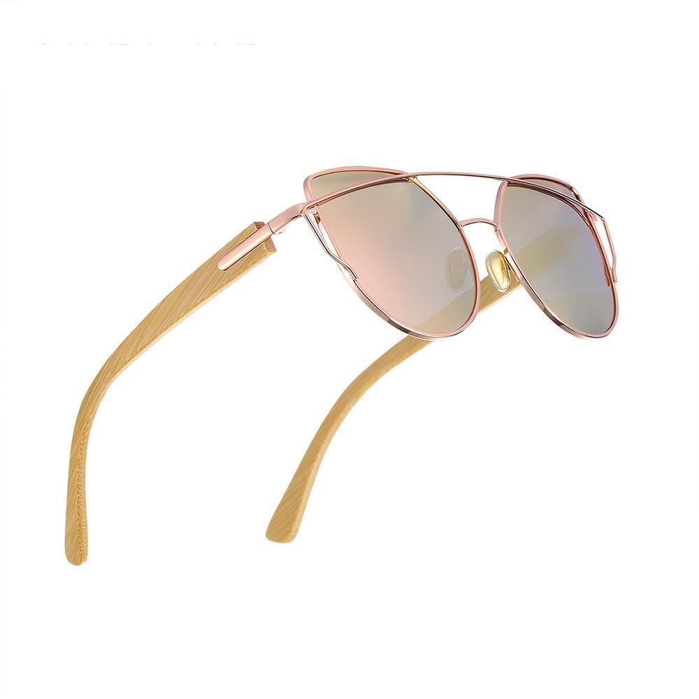 Polarized Cat Eye Sunglasses with Bamboo and Metal Frame