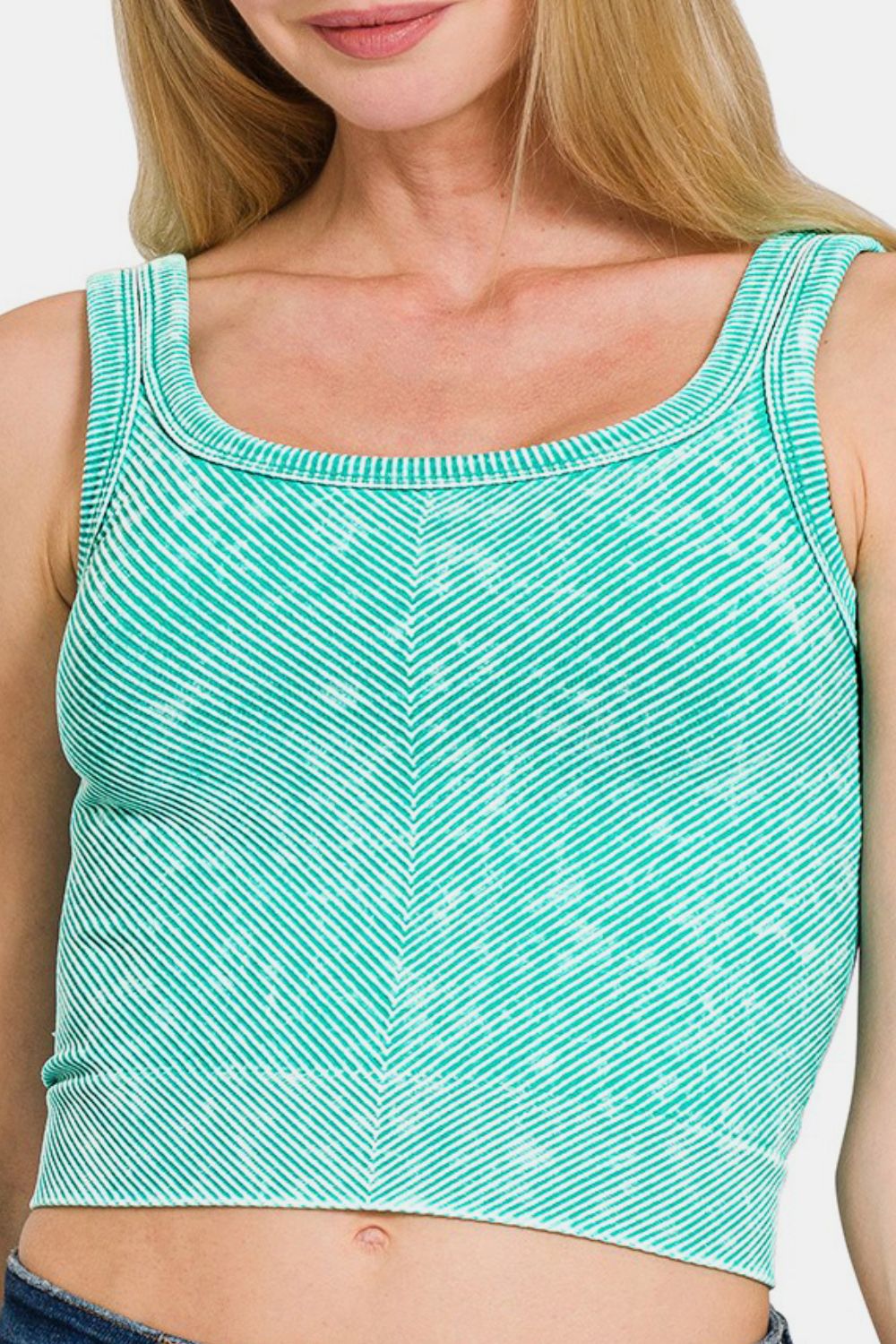 Zenana Washed Ribbed Scoop Neck Tank Top | Wide Strap