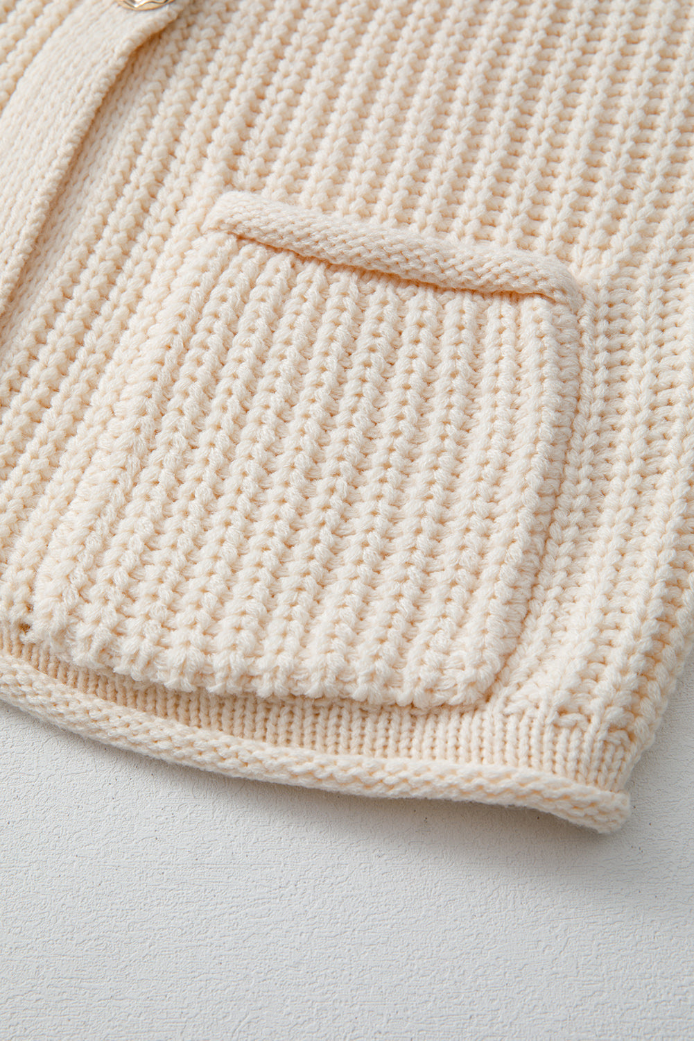 White Textured Knit Buttoned Sweater Vest with Side Pockets