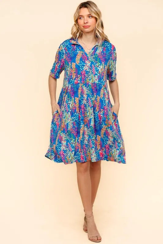 Johnny Collar Babydoll Dress with Pockets