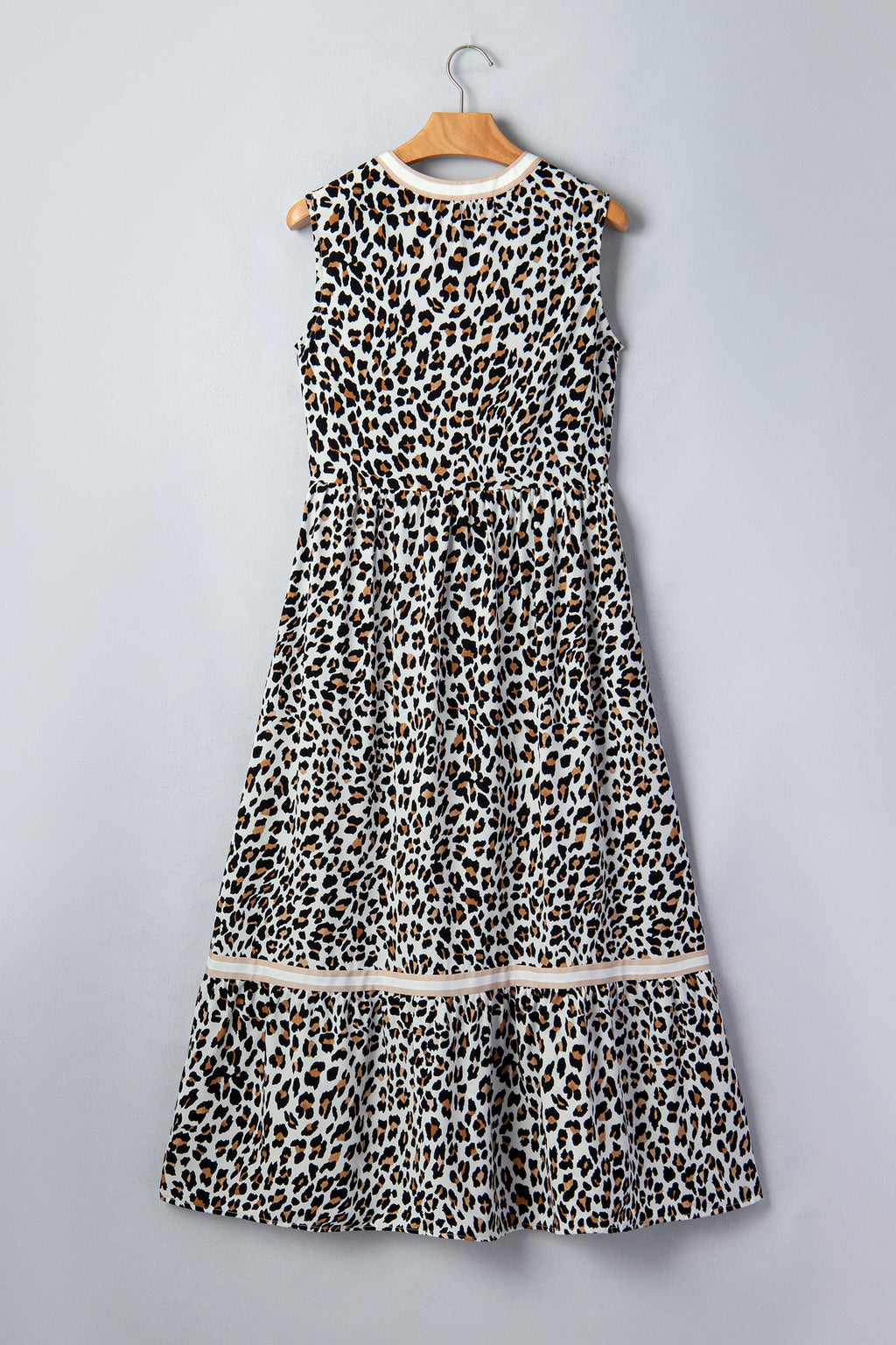 Ayla Trim Sleeveless Midi Dress with Leopard Print in White/Black/Brown