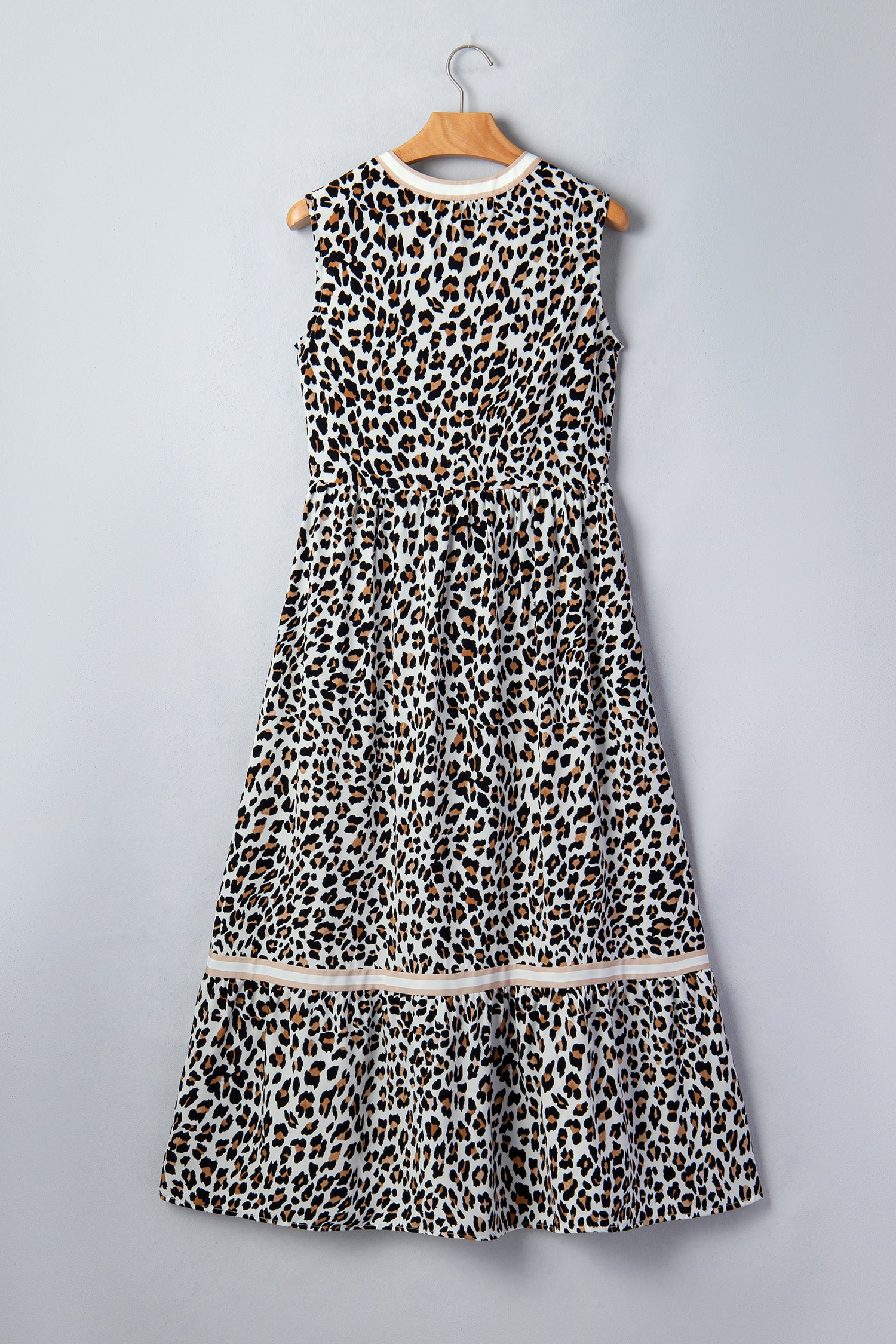 Ayla Trim Sleeveless Midi Dress with Leopard Print in White/Black/Brown