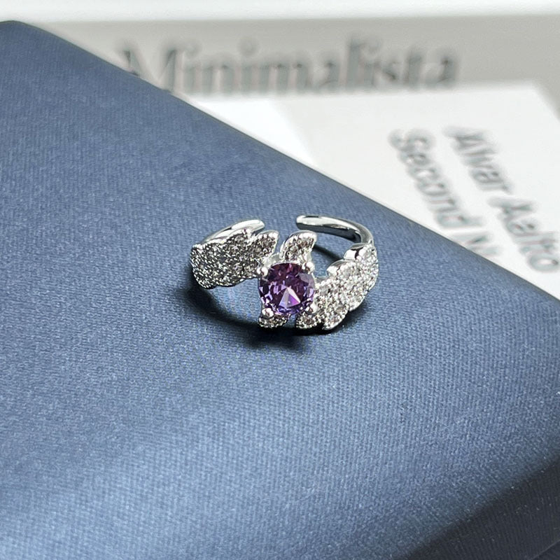 Purple Fire Rhinestone Open Ring Adjustable Designer Band