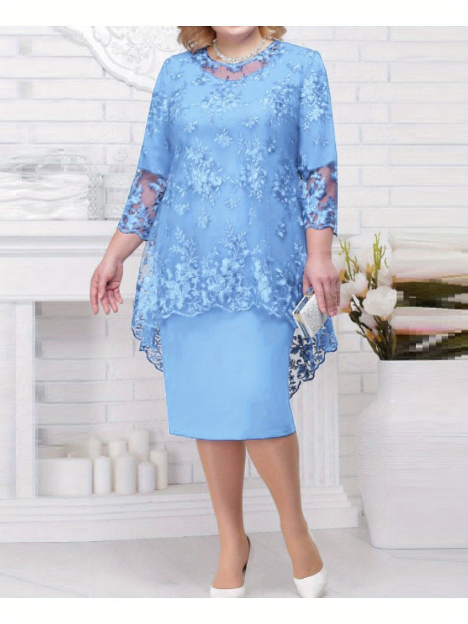 Women's Elegant Lace Two-Piece Evening Dress