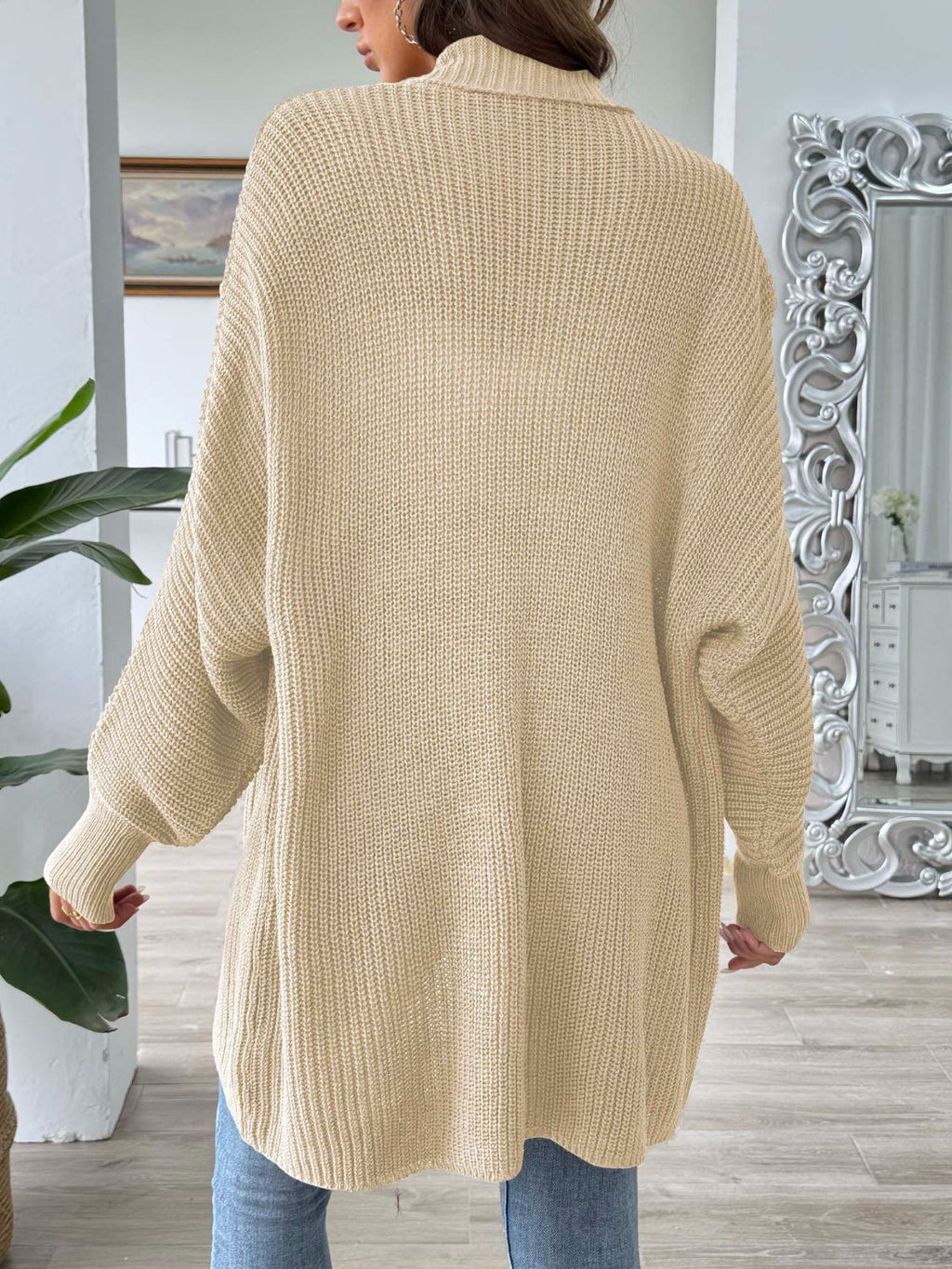 Women's Long Sleeve Open Front Ribbed Knit Cardigan in Rust - Image 17