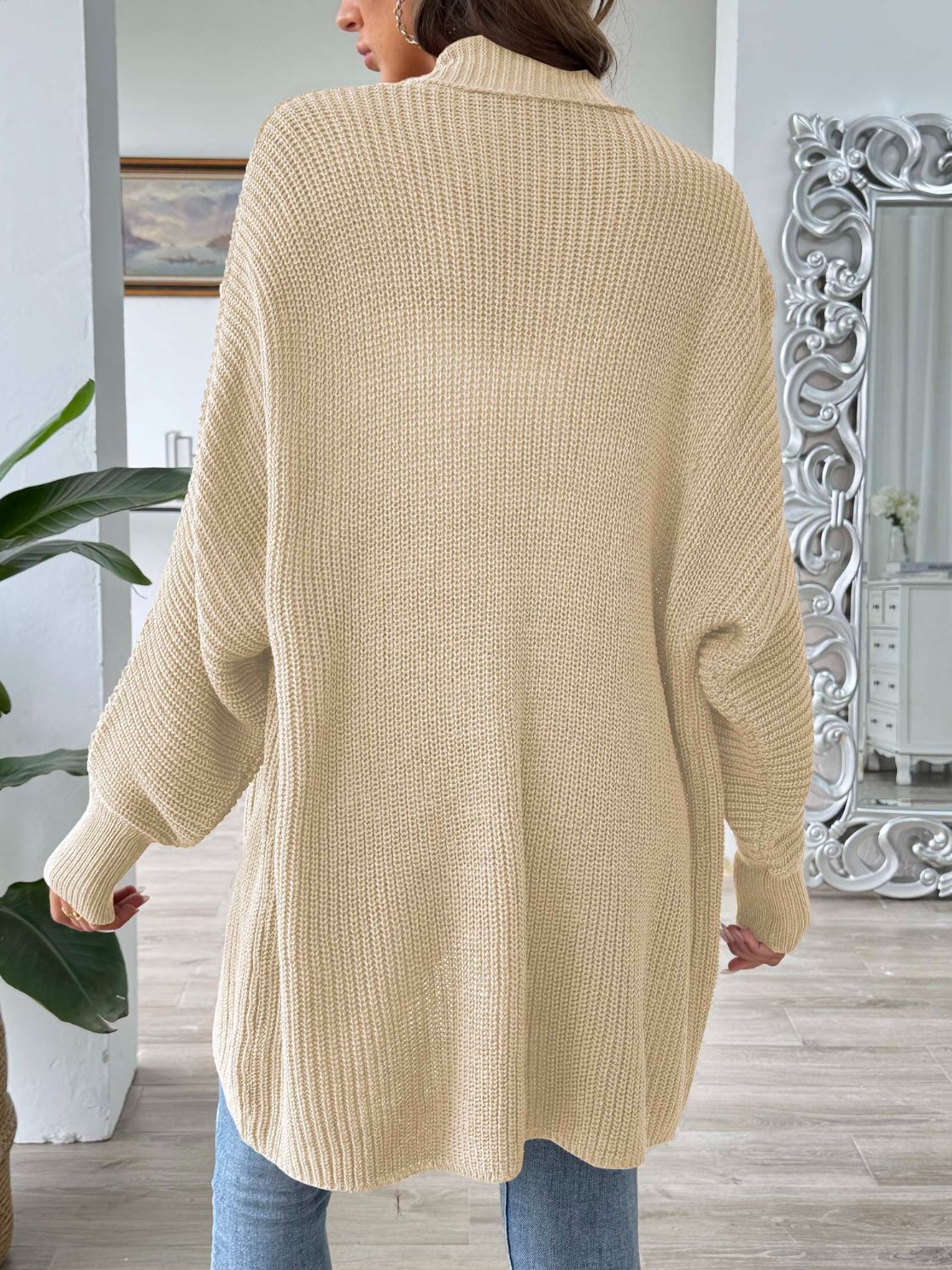 Women's Long Sleeve Open Front Ribbed Knit Cardigan in Rust - Image 17