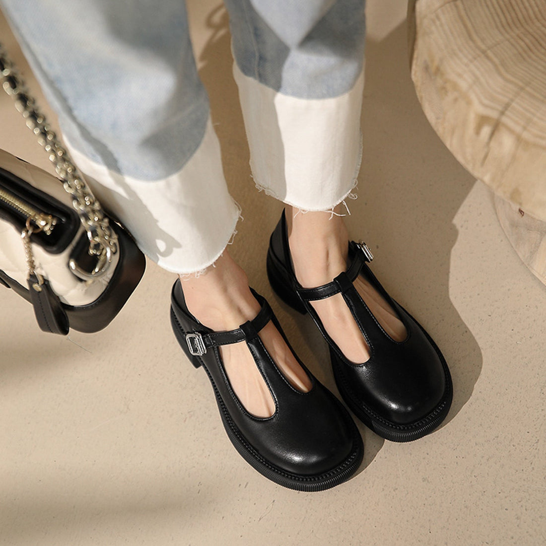 Women’s Cream Mary Jane Flats with Buckle Strap - Image 7
