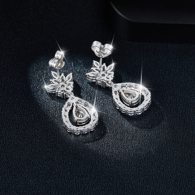 S925 Sterling Silver Pear Cut Moissanite Dangle Teardrop Earrings