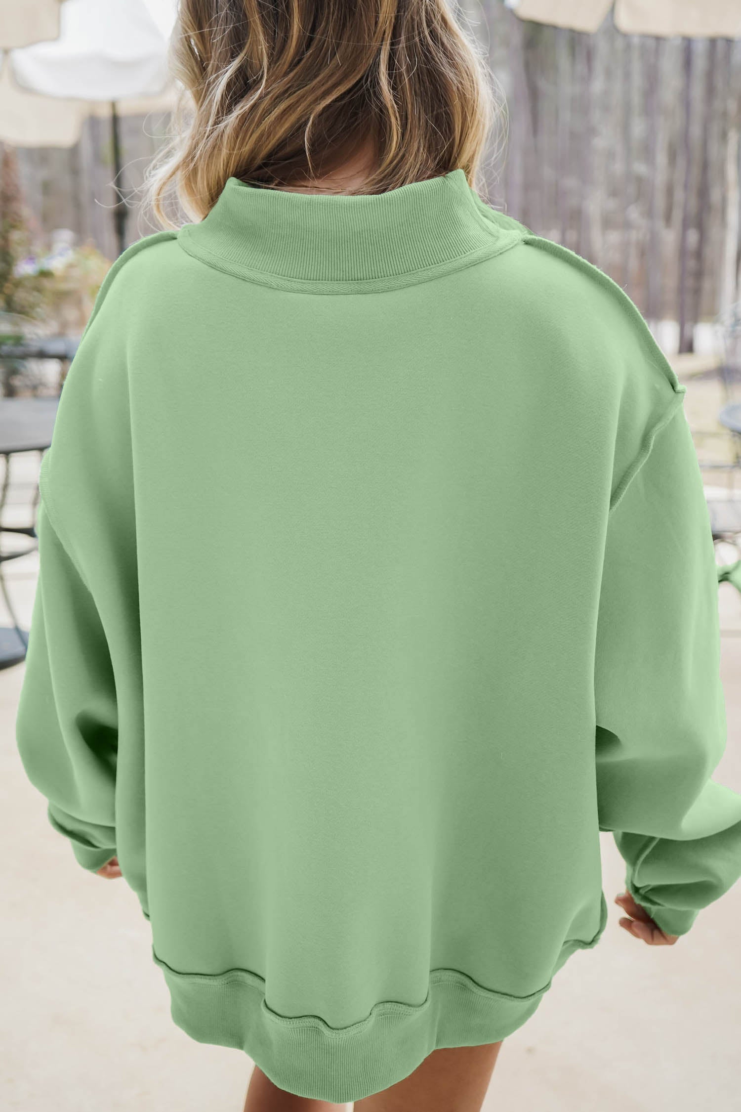 Orchid Bouquet JESUS Letter Print Exposed Seam Mock Neck Baggy Sweatshirt